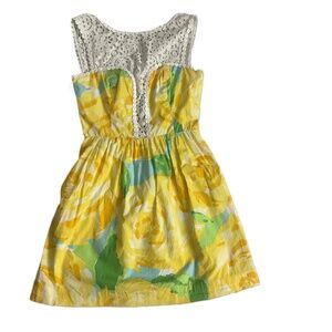 Lilly Pulitzer Yellow Sleeveless‎ Floral Lace Sundress Dress Size 00
